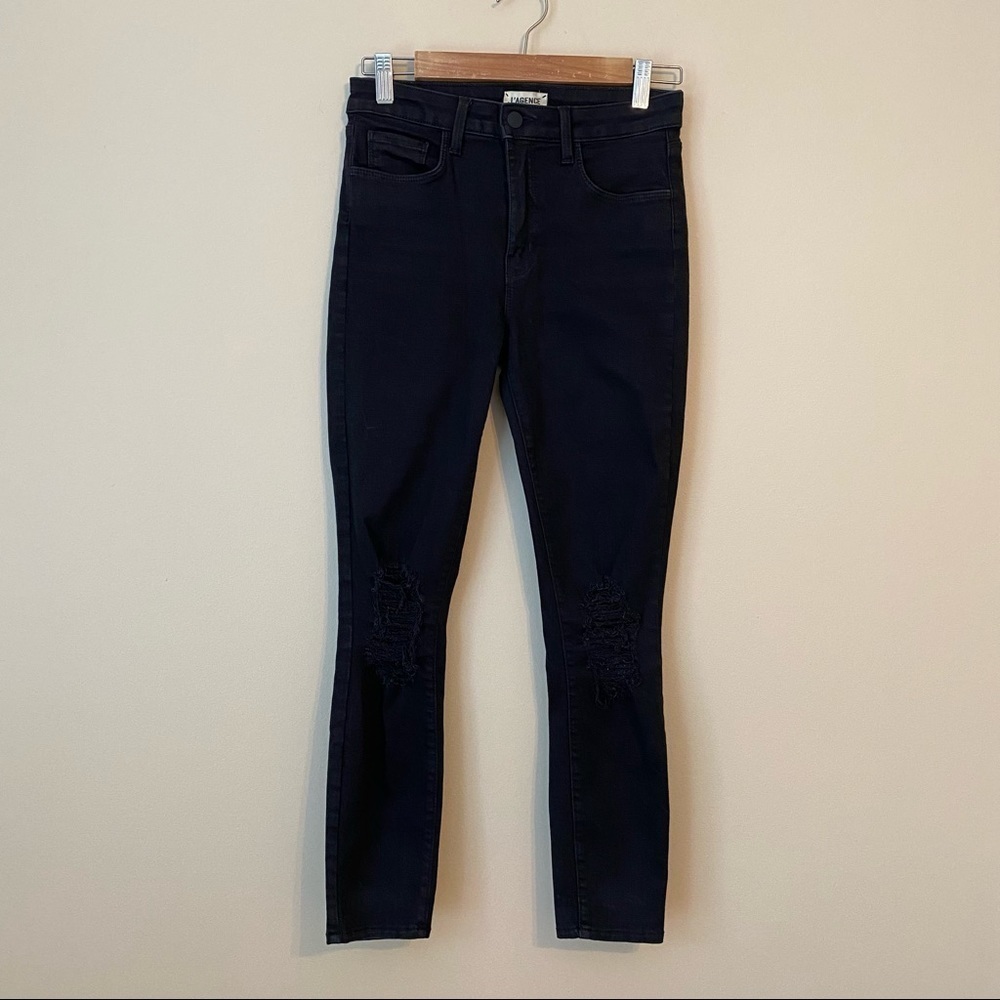 L’Agence Margot High Rise Skinny Distressed Black Jeans - 27